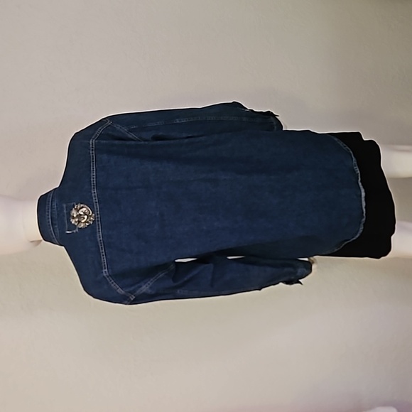 VTG MILANO BAY Cherub Embellished Denim Button Down Shacket Shirt - Picture 8 of 12